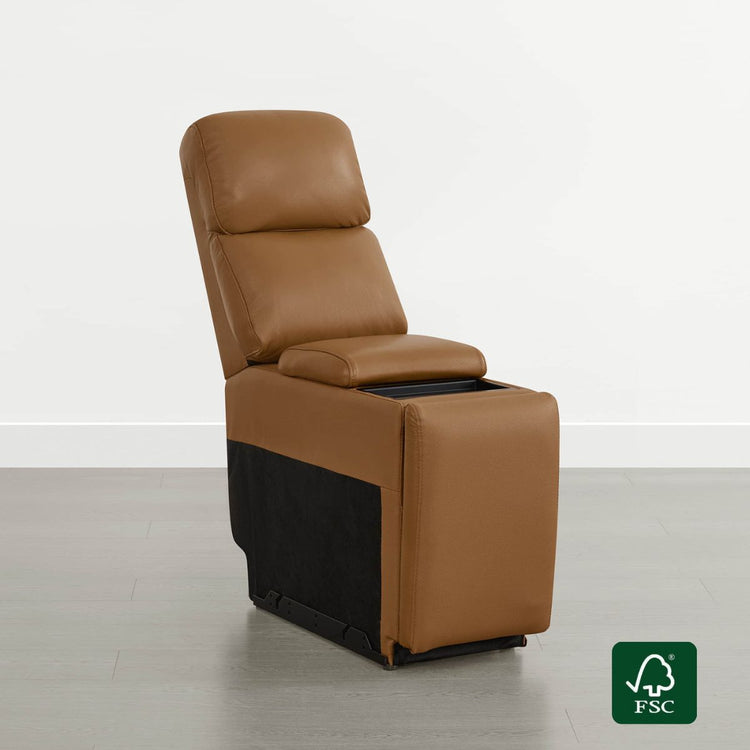 Grady Power Multi-Function Storage Console in Saddle leather with adjustable headrest and built-in storage.