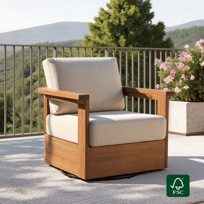 Raymond Modern Outdoor Acacia Wood Swivel Chair