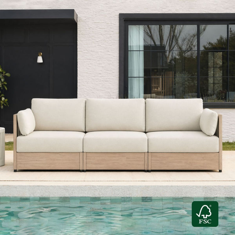 Clover Acacia Wood Rope Outdoor 3-Seat Modular Sofa