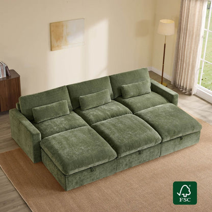 Ivy 6-Seat Performance Fabric Bed Modular Sectional Sofa with Storage Ottoman