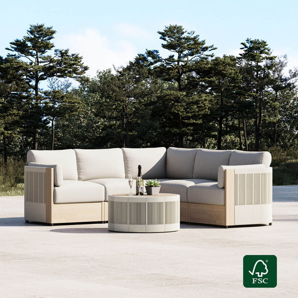 Clover Acacia Wood Rope Outdoor 5-Seat Modular Sofa