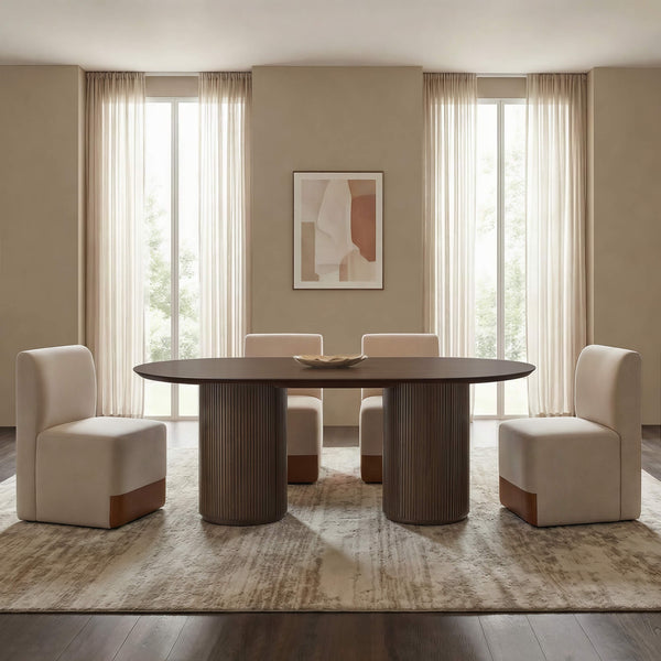Coral Fluted Oval Wood Dining Table for 4