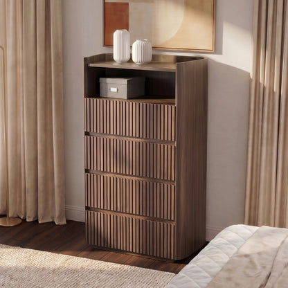 28" Coral Oak 4-Drawer Fluted Dresser