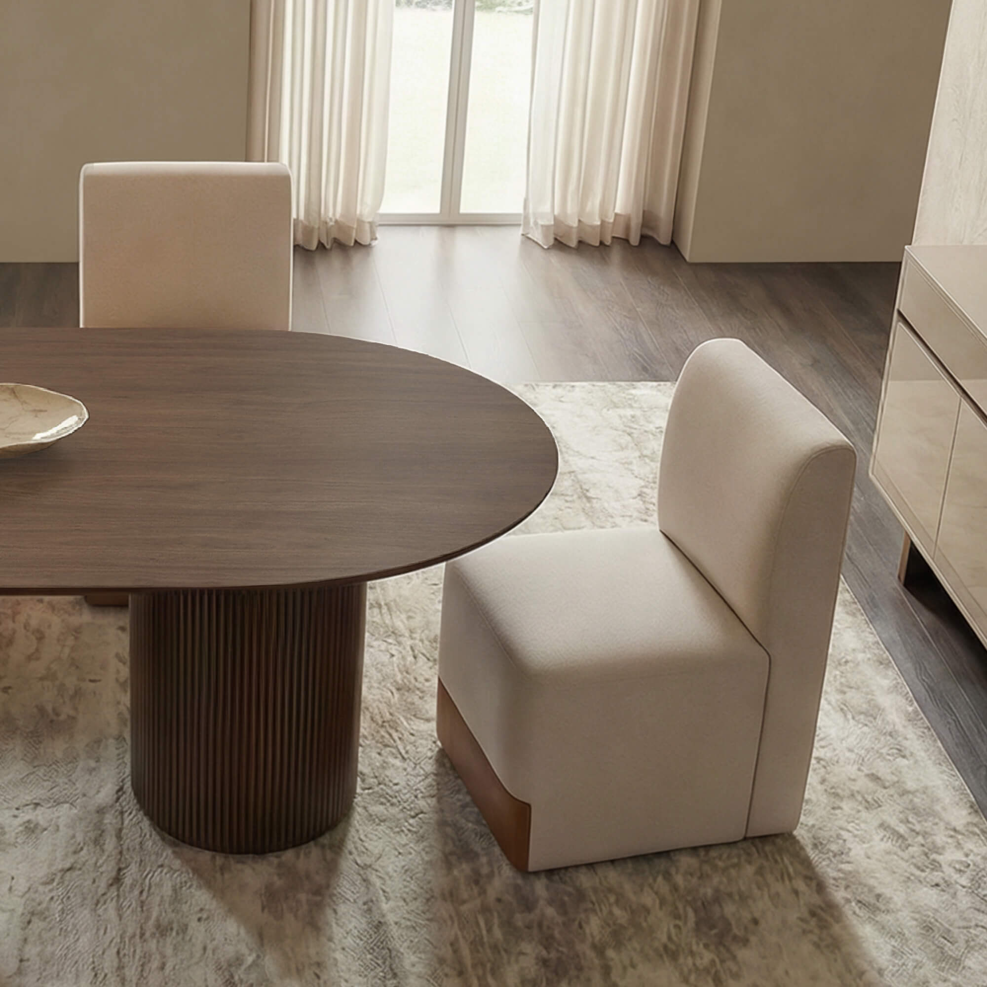 Coral Fluted Oval Wood Dining Table for 4