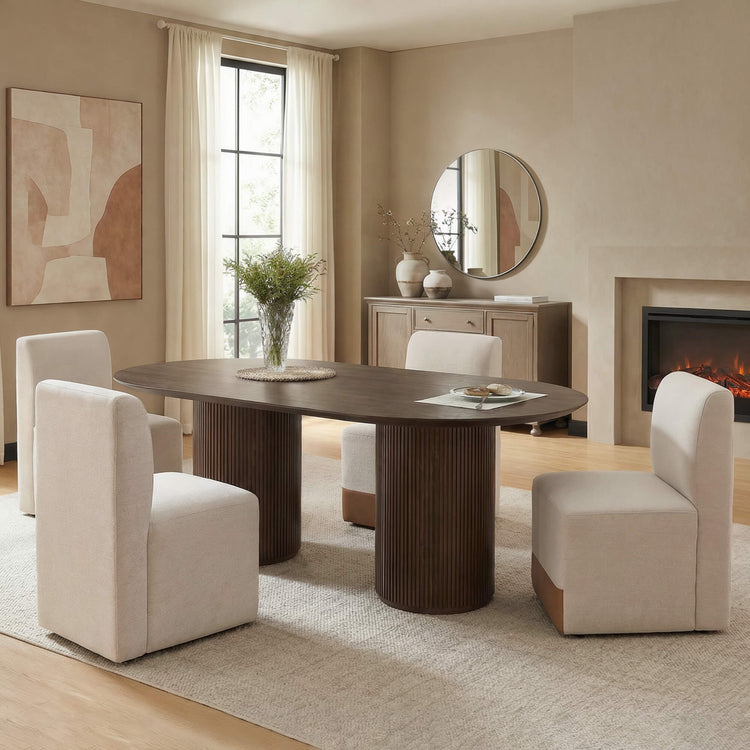 Coral Fluted Oval Wood Dining Table Set for 4-6