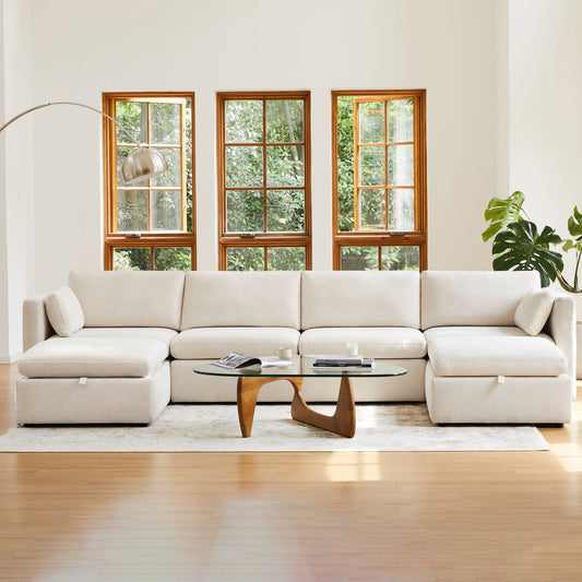 CHITA LIVING-Delaney Modular Sofa Set, 4-6 Seater-Sofas-Fabric-Linen-Seats 4