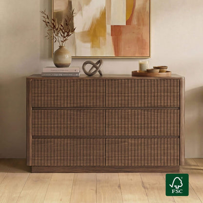 46" Coral 6-Drawer Fluted Double Dresser Sideboard