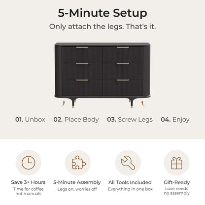 47" Irais Solid Wood 6-Drawer Dresser