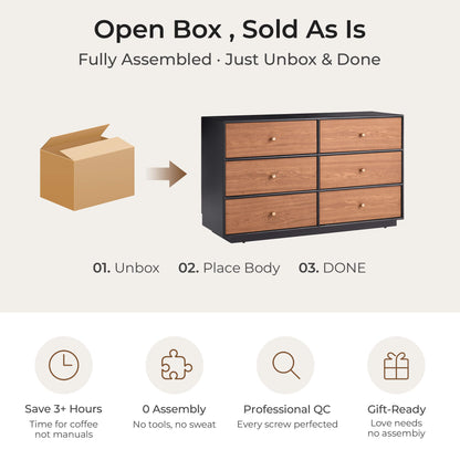 48" Vanessa 6-Drawer Wood Double Dresser Sideboard