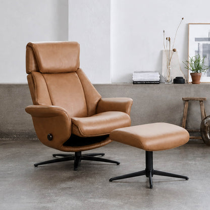 Leslie Genuine Leather Swivel Reclining Chair & Ottoman