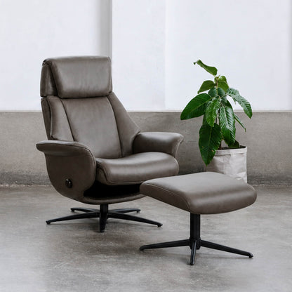 Leslie Genuine Leather Swivel Reclining Chair & Ottoman