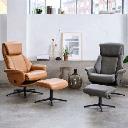 Leslie Genuine Leather Swivel Reclining Chair & Ottoman