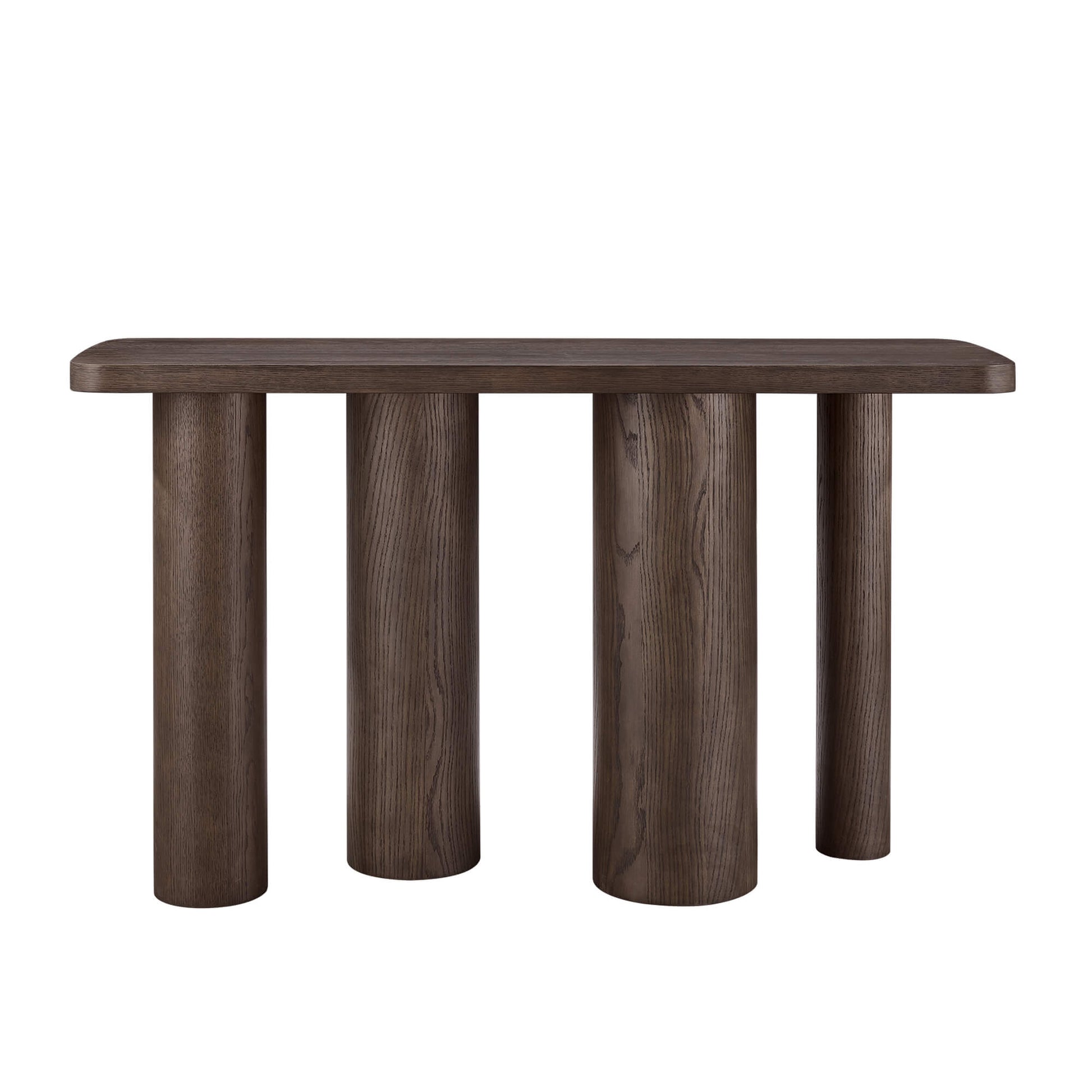 55" Eason Mid-century Oak Wood Console Table with cylindrical legs