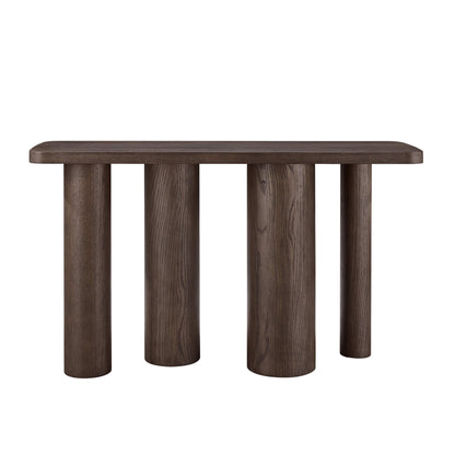 55" Eason Mid-century Oak Wood Console Table with cylindrical legs