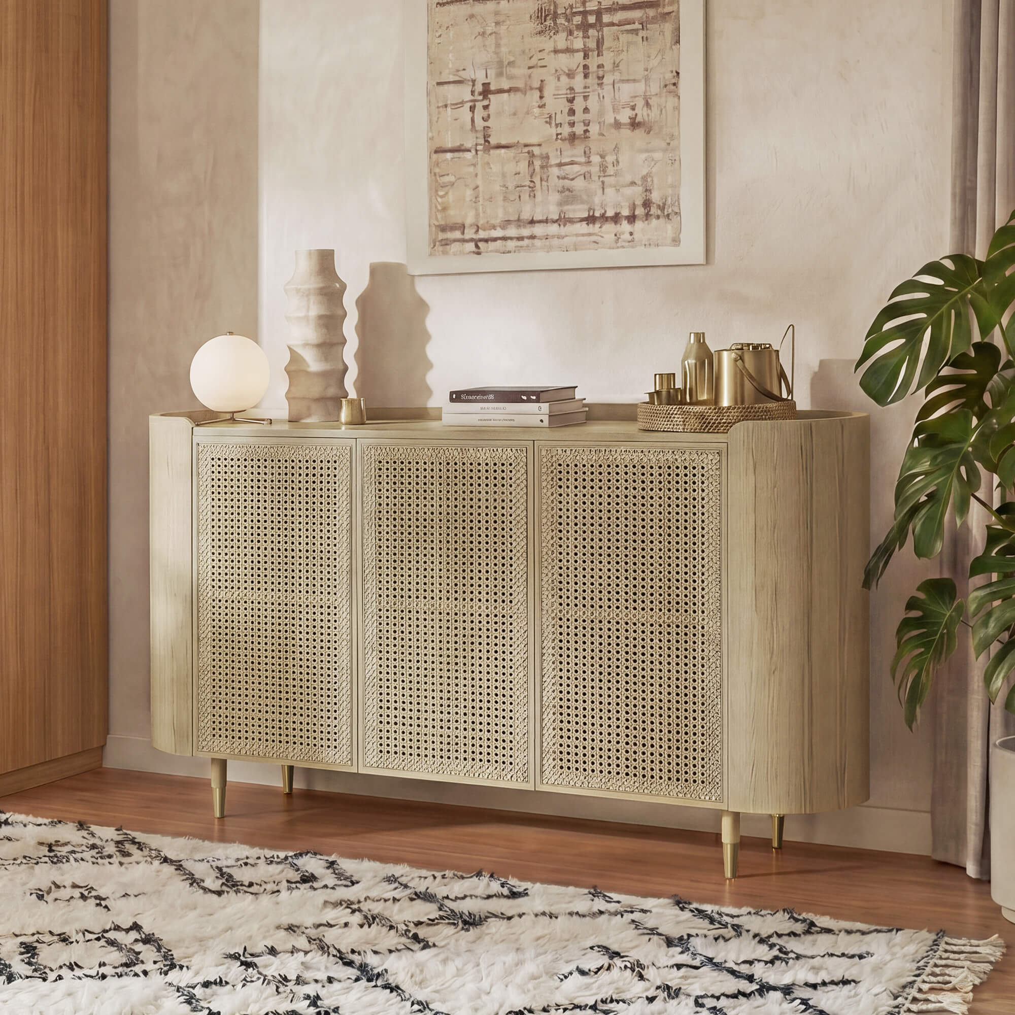 63 Renee Scandinavian Sideboard with Woven Rattan