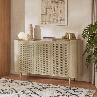 63" Renee Scandinavian Sideboard with Woven Rattan