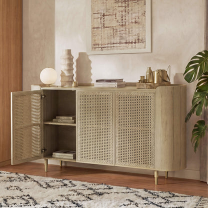 63" Renee Scandinavian Sideboard with Woven Rattan