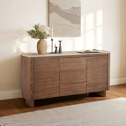 63" Chad Mid-Century Natural Wood Sideboard Buffet with Doors