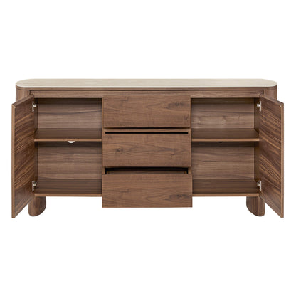 63" Chad Mid-Century Natural Wood Sideboard Buffet with Doors