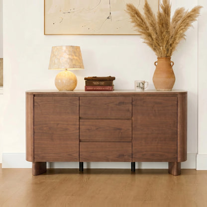 63" Chad Mid-Century Natural Wood Sideboard Buffet with Doors