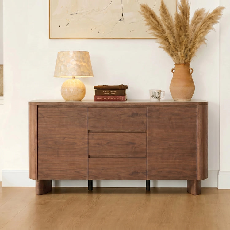 63" Chad Mid-Century Natural Wood Sideboard Buffet with Doors