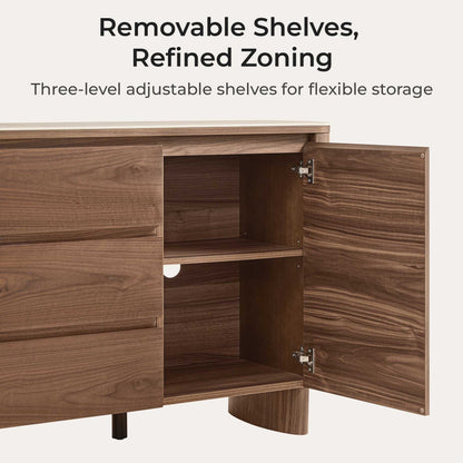 63" Chad Mid-Century Natural Wood Sideboard Buffet with Doors