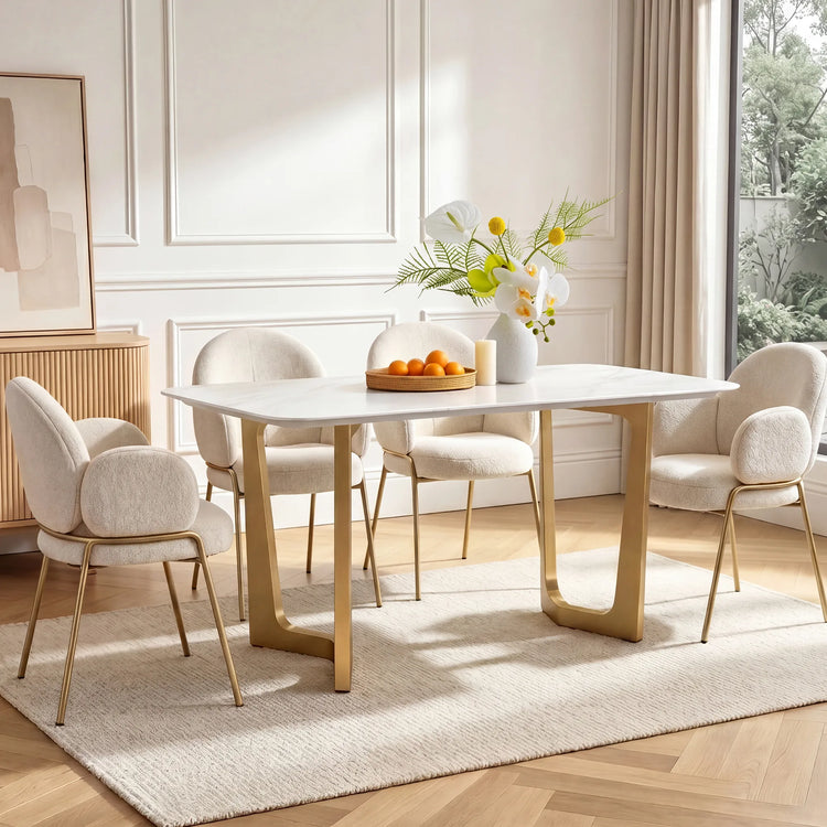 63" Teresa Marble Dining Table with U-Shaped Base