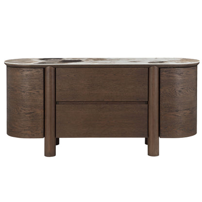 63" Barry Mid-Century Wood-Grain Sideboard with Doors & Drawers