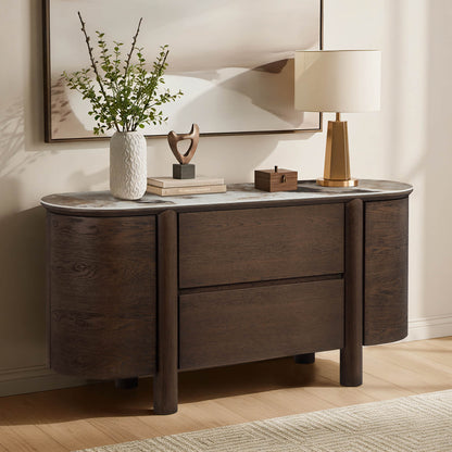 63" Barry Mid-Century Wood-Grain Sideboard with Doors & Drawers
