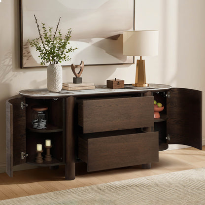 63" Barry Mid-Century Wood-Grain Sideboard with Doors & Drawers