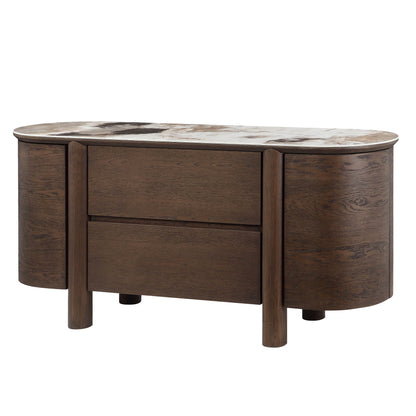 63" Barry Mid-Century Wood-Grain Sideboard with Doors & Drawers