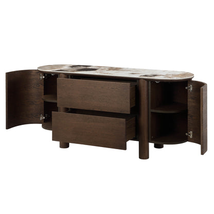 63" Barry Mid-Century Wood-Grain Sideboard with Doors & Drawers