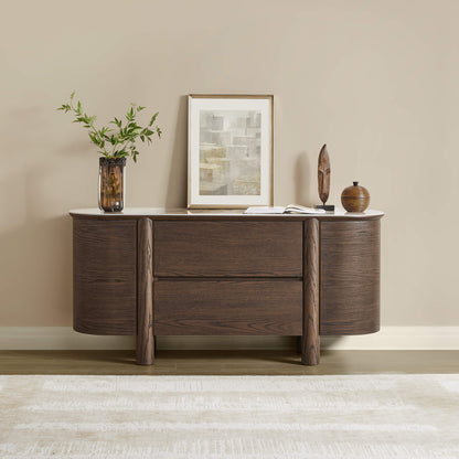 63" Barry Mid-Century Wood Grain Sideboard with Doors & Drawers
