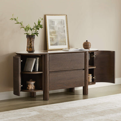 63" Barry Mid-Century Wood Grain Sideboard with Doors & Drawers