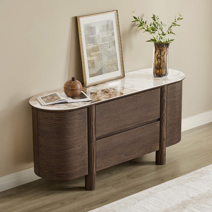 63" Barry Mid-Century Wood Grain Sideboard with Doors & Drawers