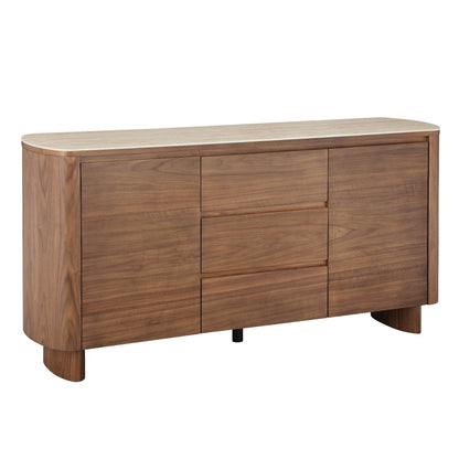 63" Chad Mid-Century Natural Wood Sideboard Buffet with Doors