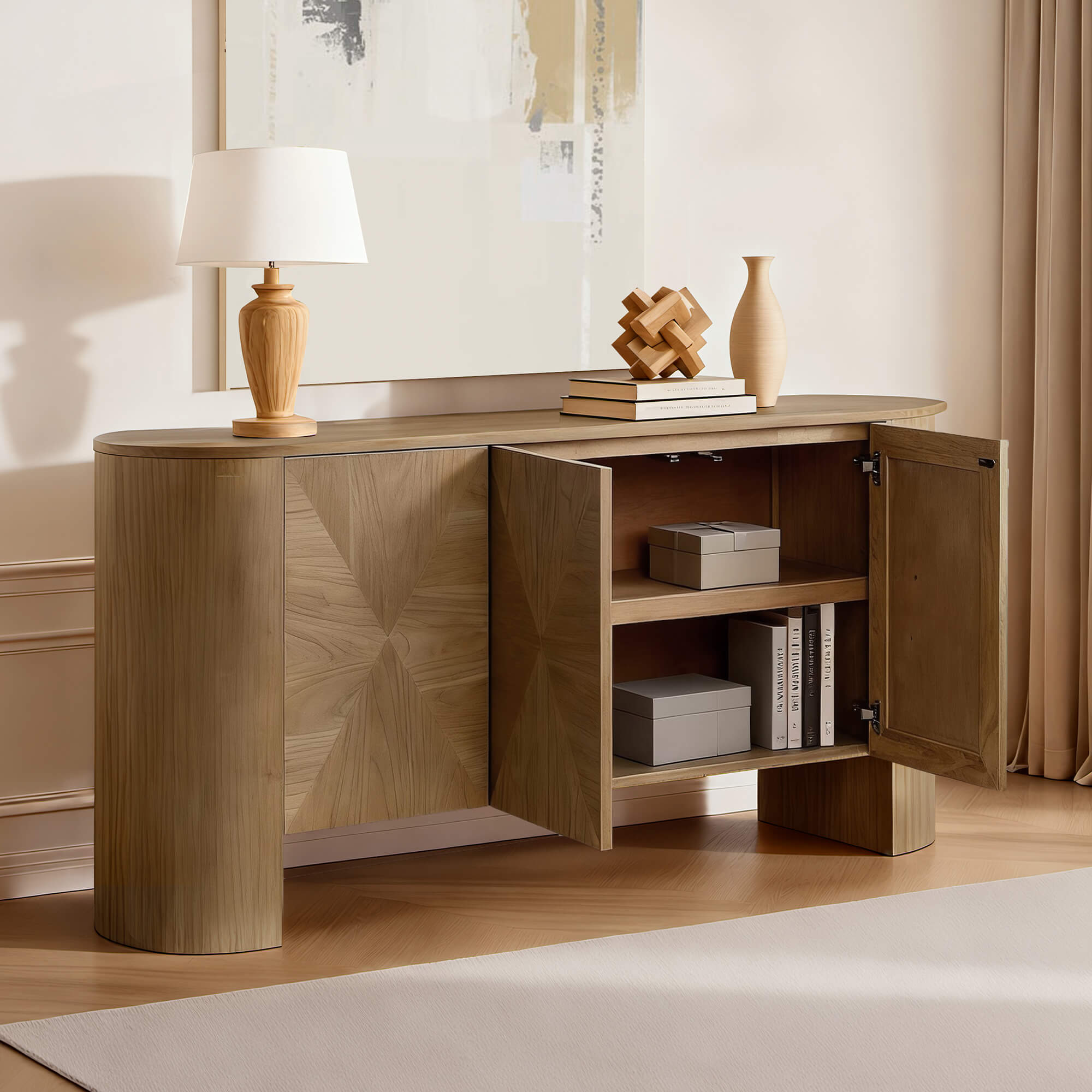 67'' Bryan Wood Pattern Push-to-Open Sideboard