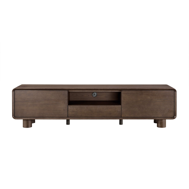 71" Eason Vintage Oak TV Stand with drawers, dark oak finish, mid-century modern.