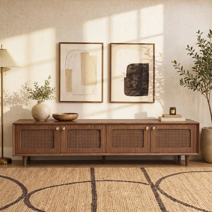 71" Rowan Rattan Solid Wood TV Stand