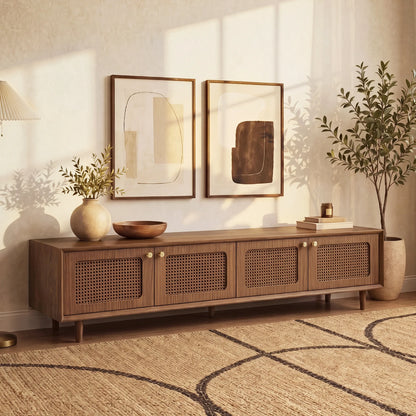 71" Rowan Rattan Solid Wood TV Stand
