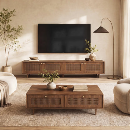 71" Rowan Rattan Solid Wood TV Stand