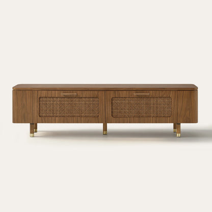 71" Vision Mid-Century Ash TV Stand with Cane Drawers