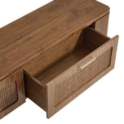 71" Vision Mid-Century Ash TV Stand with Cane Drawers