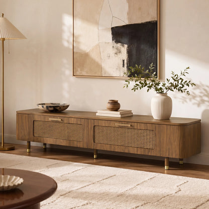 71" Vision Mid-Century Ash TV Stand with Cane Drawers