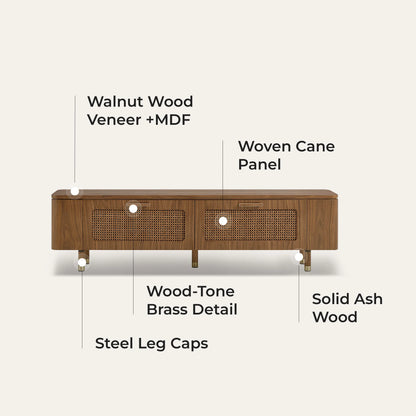 71" Vision Mid-Century Ash TV Stand with Cane Drawers