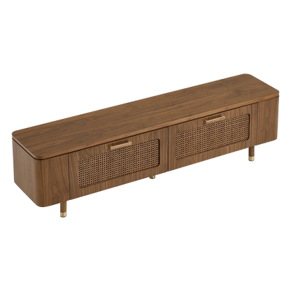 71" Vision Mid-Century Ash TV Stand with Cane Drawers