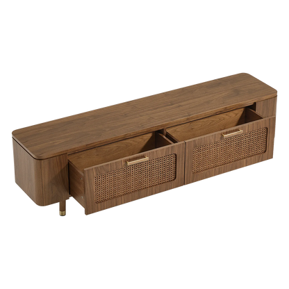71" Vision Mid-Century Ash TV Stand with Cane Drawers