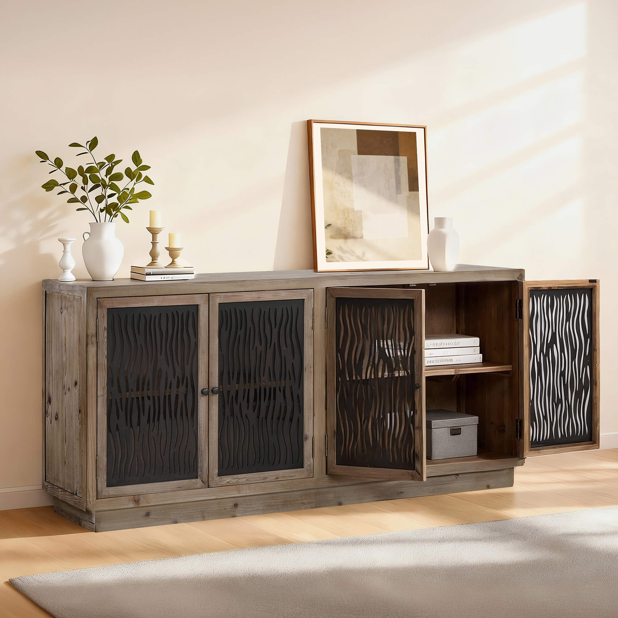 71'' Ethan Modern Farmhouse Display Sideboard Buffet