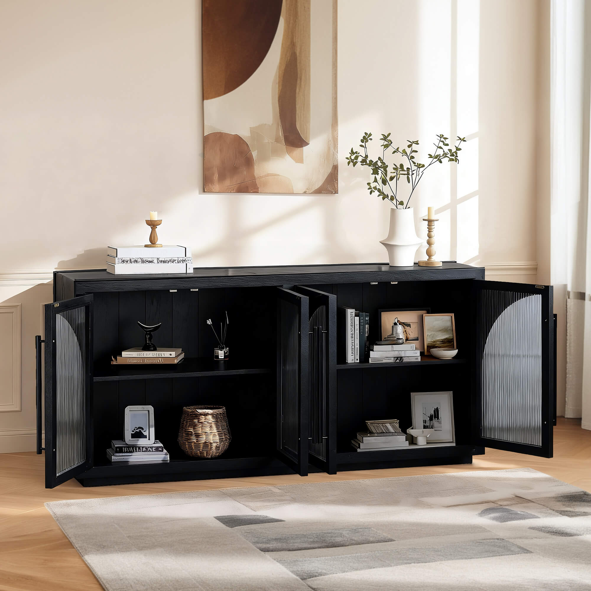 71'' Kyle 4-Door Black Display Sideboard