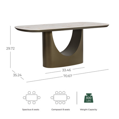 71” Layla Sintered Stone Elegant Soft-Corner Dining Table